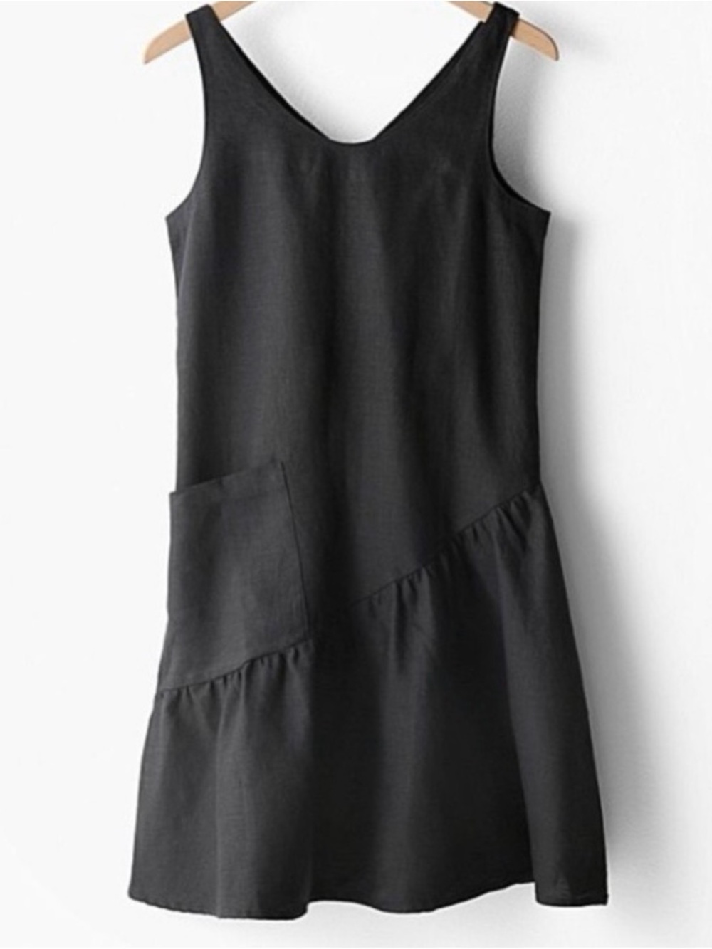 Garnet Hill French Linen Trapeze Asymmetrical Hem Trapeze Mini Dress Black Sz 2